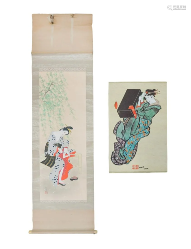 PAIR OF JAPANESE LADY PAINTING SCROLLS