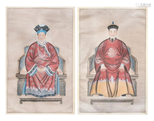 PAIR OF ANCESTORS PAINTINGS ON SILK