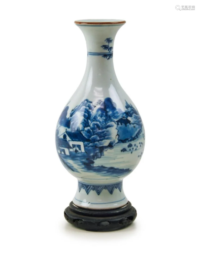 BLUE AND WHITE TALL FOOT VASE