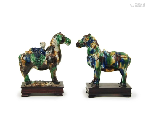 PAIR OF SANCAI GLAZED HORSES