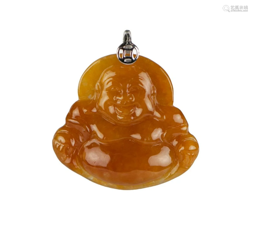 NATURAL HONEY BROWN JADEITE BUDDHA PENDANT