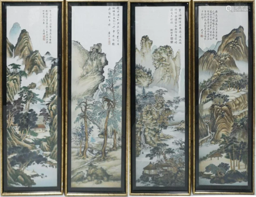 FOUR PANELS CHINESE FRAMED PAINTINGS