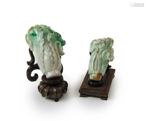 PAIR OF JADEITE CABBAGE FIGURINES