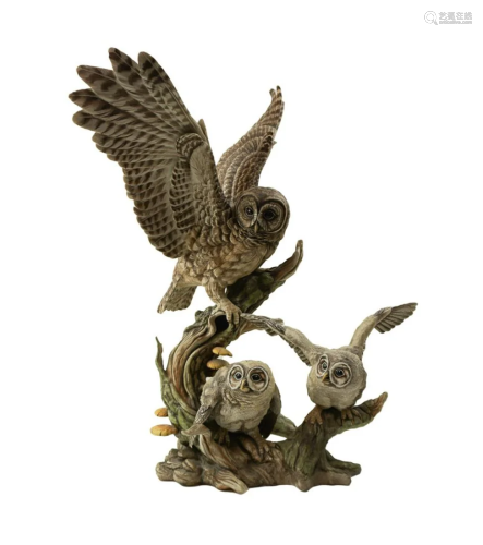 BOEHM PORCELAIN SPOTTED OWL FAMILY 10187 LIMITED