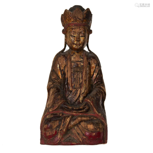 GILDED CARVED WOOD FIGURE OF LOHAN