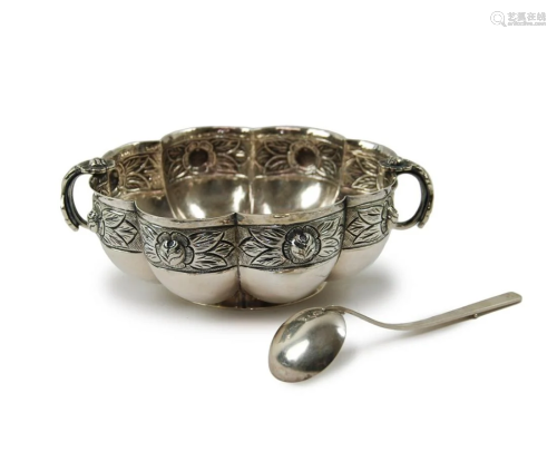 MEXICO SILVER DISH WITH SPOON