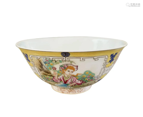 CHINESE ENAMEL BOWL WITH EUROPEAN FIGURES