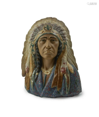 LLADRO PORCELAIN BUST OF AN INDIAN CHIEF