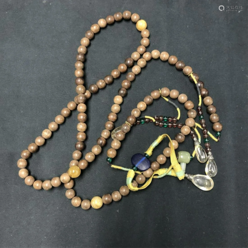 CHINESE AGARWOOD BEADS OFFICER NECKLACE