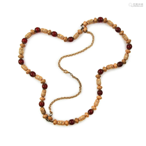 AGATE AND GILDED BEADS NECKLACE