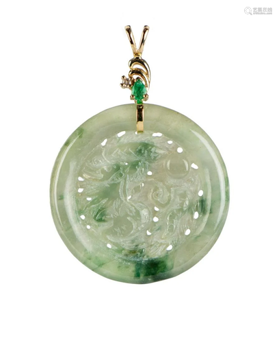 NATURAL JADEITE DIAMOND EMERALD PENDANT