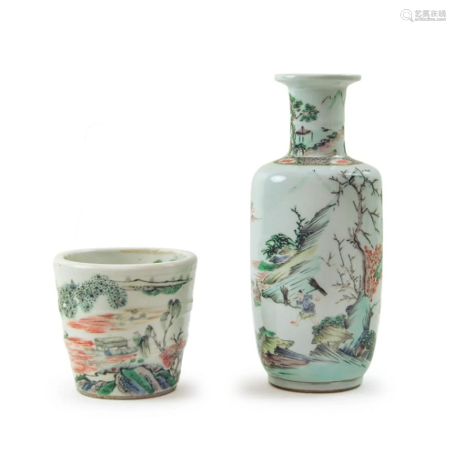 TWO CHINESE FAMILLE ROSE VASE AND POT