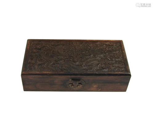 CARVED WOOD DRAGON SCHOLARS BOX