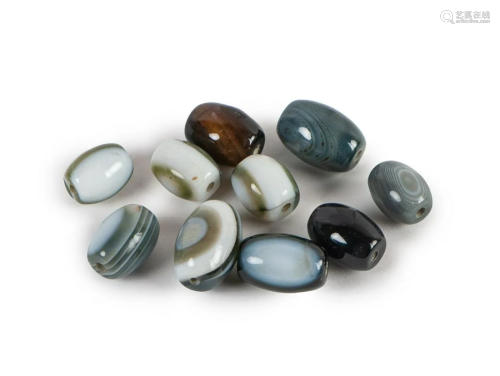 TEN BANDED AGATE BEADS