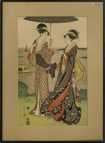 JAPANESE WOODBLOCK PRINT (LADIES FAN AND UMBRELLA)