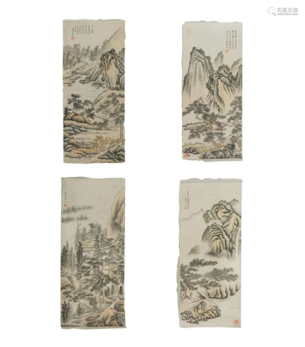 GROUP OF FOUR CHINESE SCROLL PAINTINGS
