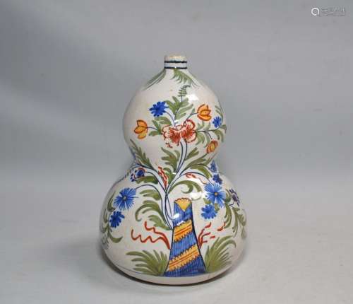 RENOLEAU à ANGOULEME Vase double gourde en faïence à décor p...