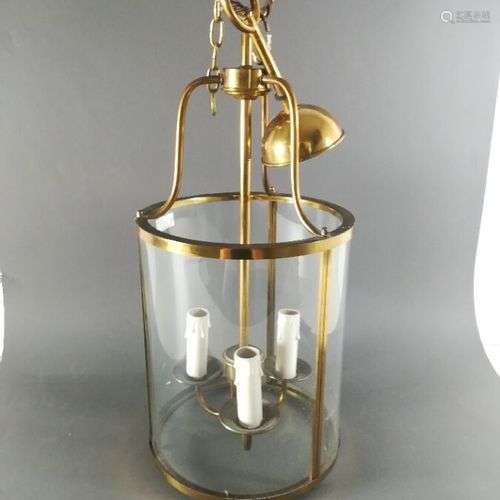 Lanterne circulaire en laiton à deux lumières H. 61 cm D. 25...