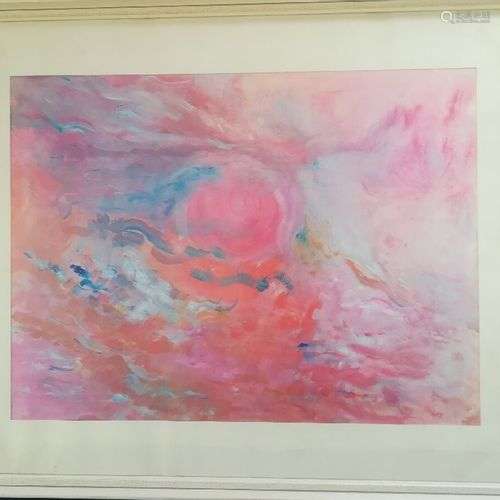 Solange TARAZI (1923-1985) Soleil rose orangé Gouache, signé...