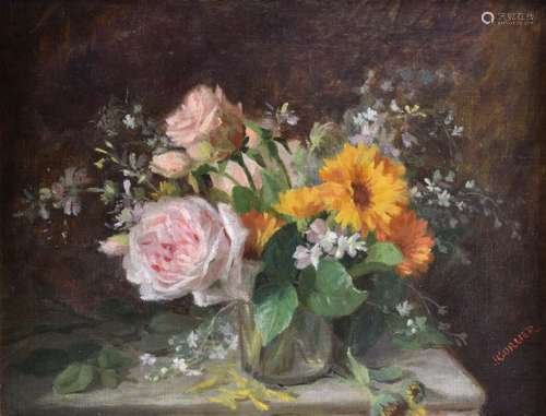 J CORLIER (Début XXe siècle) Bouquet de fleurs Huile sur toi...