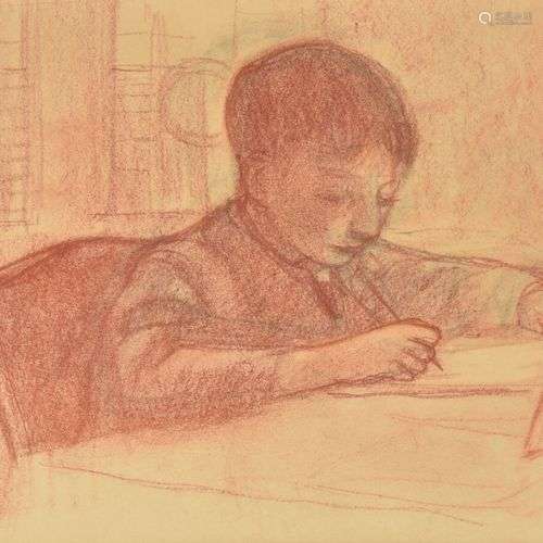 Georges KARS (1880-1945) Jeune garçon dessinant Pastel imita...