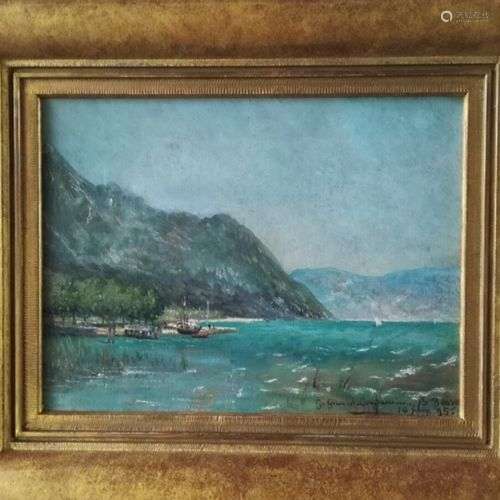 Jeanne GIRARD-CONDAMIN (1849-1916) Le lac du Bourget Huile s...