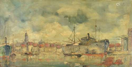 André WILDER (1871 - 1965) Bateaux de guerre au port Huile s...