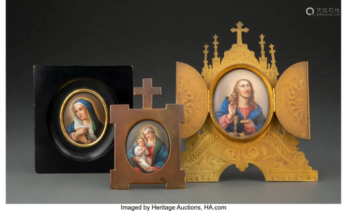 A Group of Three Hand Painted Porcelain Icons, c