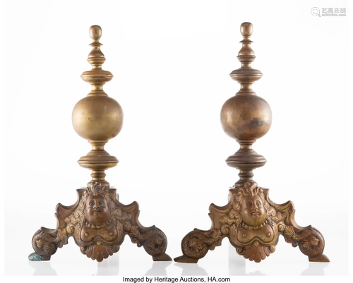 A Pair of Gilt Metal Chenets, 19th century 18 x