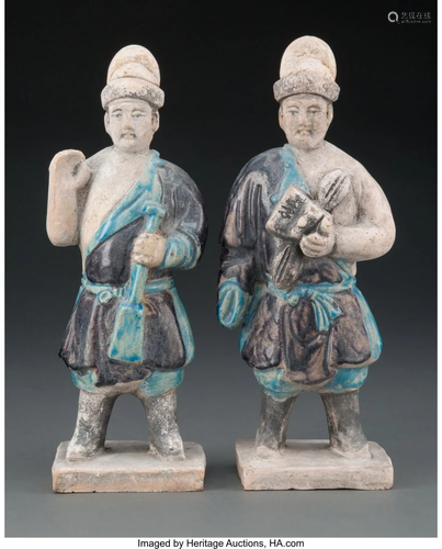 A Pair of Chinese Glazed Earthenware Attendants,