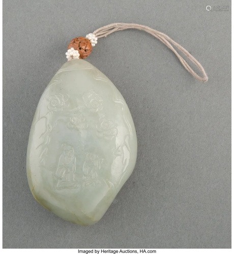 A Large Celadon Jade Toggle 3-3/4 x 2-1/2 x 1-1/