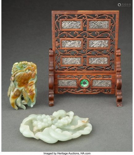 A Group with a Chinese Carved Wood Table Screen