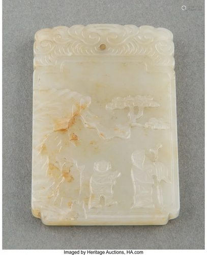 A Chinese Celadon Jade Plaque 2-1/2 x 1-3/4 x 0-