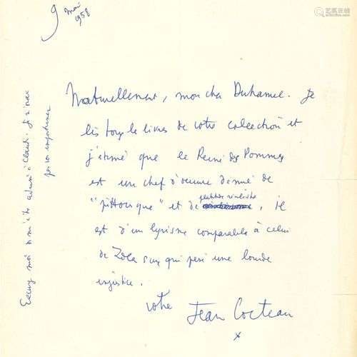 Jean COCTEAU (1889-1963). 2 L.A.S., Saint-Jean Cap-Ferrat 19...