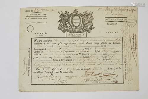 [MILITARIA]. Réunion de 4 documents. •Congé militaire pour u...