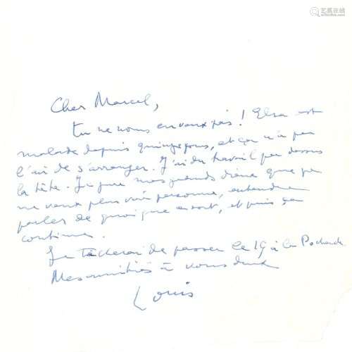 Louis ARAGON (1897-1982). L.A.S. «Louis », à Marcel Duhamel;...