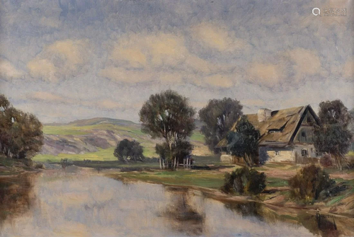 AUGUST SCHUBERT, BAUERNHAUS AM FLUSS