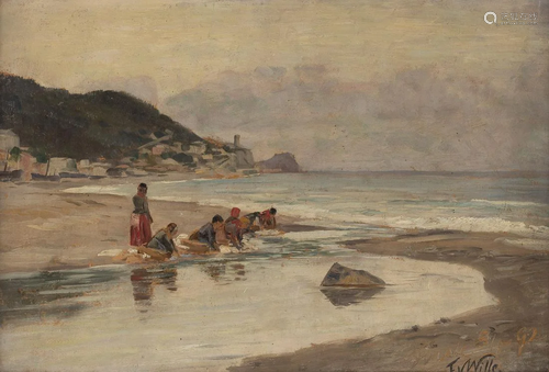 FRITZ VON WILLE, WaeSCHERINNEN AM STRAND VON…