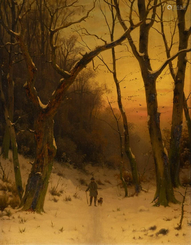 EDUARD HEIN, JaeGER IN WINTERWALD AM ABEND