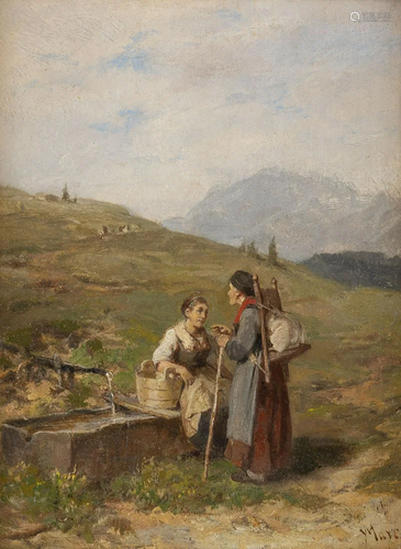 WILHELM MARC, GESPRaeCH ZWEIER FRAUEN AM BRUNNEN