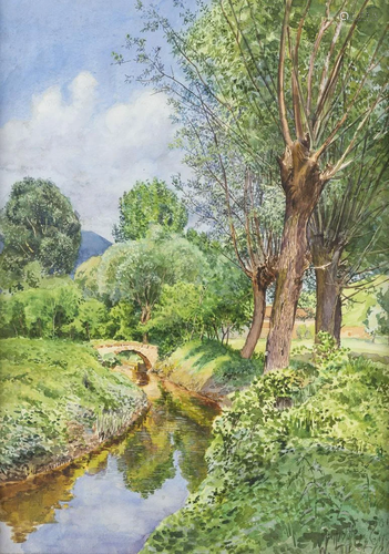 WALTER LILIE, SueDTIROLER SOMMERLANDSCHAFT MIT BACHLAUF