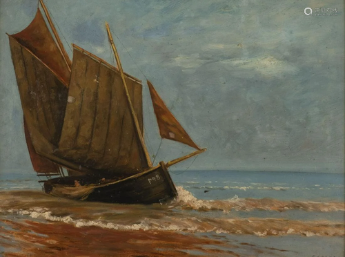 FRANZoeSISCH (?), SEGELSCHIFF AM STRAND