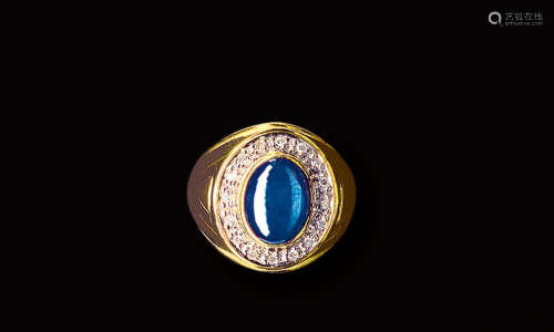 18K金鑲星光藍寶石指環