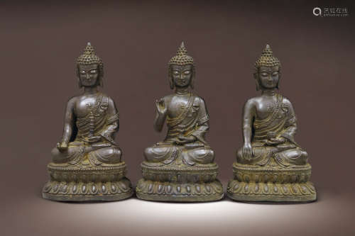 清 銅釋迦牟尼佛像三件一組