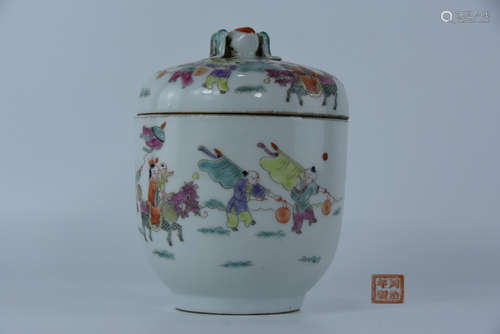 Qing multicolored can