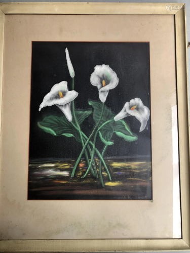 19TH CENTURY SIGNED FLOWER PASTEL ON PAPER
