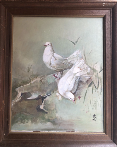LEE MAN FONG 1913-1988 INDONESIAN OIL ON CANVAS DOVES