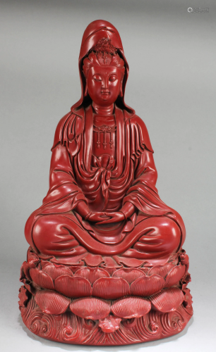 Chinese Cinnabar Lacquer Guanyin Statue