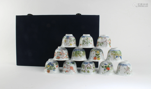A Dozen of Chinese Doucai Porcelain Cups