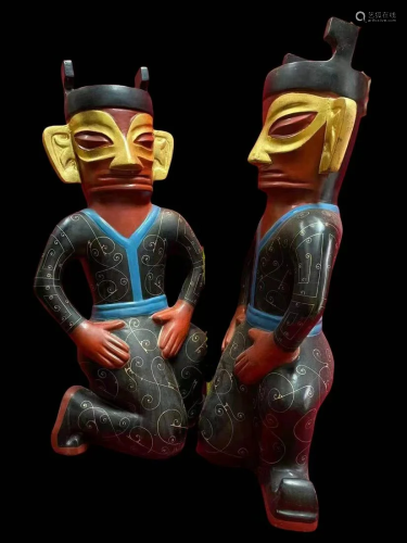 A Pair of Lacquer Bronze Figurines